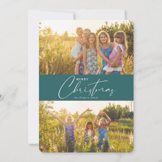 Eenvoudig modern, donkergroen kerstscript feestdagenkaart (Voorkant)