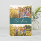 Eenvoudig modern, donkergroen kerstscript feestdagenkaart (Staand voorkant)