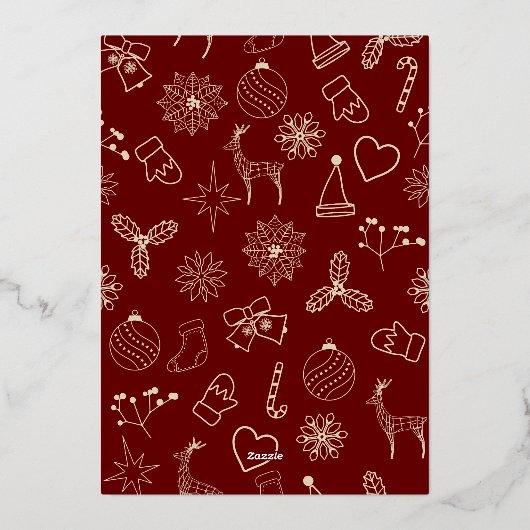 Eenvoudig Modern Donkerrood en Goud Elegant Kerstf Folie Uitnodiging (Achterkant)