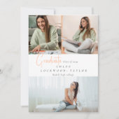 Eenvoudig modern drie foto perzik afstuderen kaart (Voorkant)