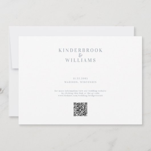 Eenvoudig modern dun blauw monogram QR sparen de D Save The Date (Achterkant)