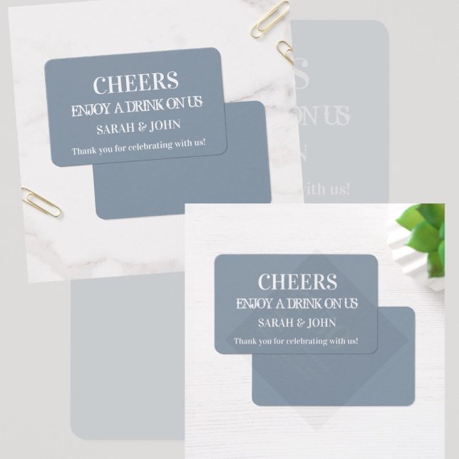 Eenvoudig Modern Dusty Blue Wedding Drink Ticket Visitekaartje (Custom Drinking Ticket )