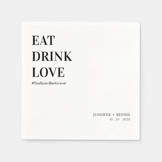Eenvoudig modern Eat Drink Love Minimalist Wedding Servet (Voorkant)