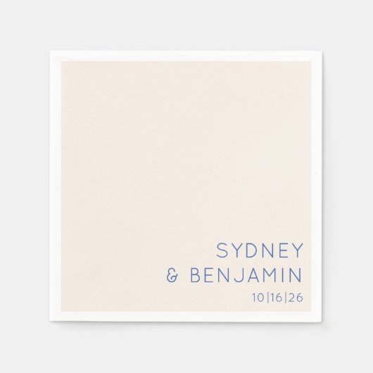 Eenvoudig modern Ecru Blue Minimal Custom Wedding Servet (Voorkant)