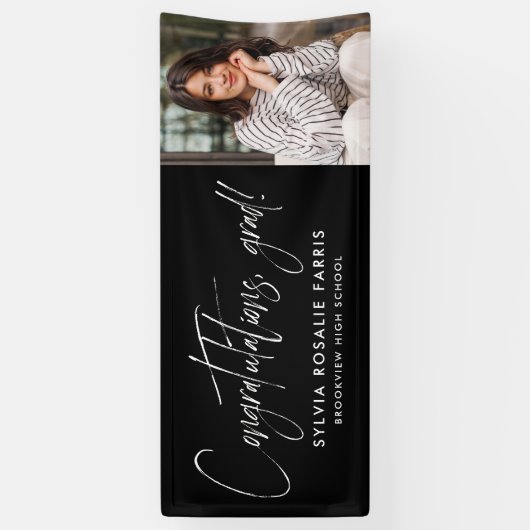 Eenvoudig modern één foto zwart afstuderen spandoek (Verticaal)