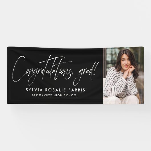 Eenvoudig modern één foto zwart afstuderen spandoek (Horizontaal)