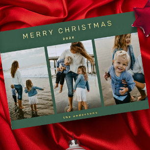 Eenvoudig Modern Eenvoudige 3 Foto Prettig Kerstfe Folie Feestdagenkaart