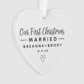Eenvoudig modern eerste kersthuwelijk ornament (voorkant)