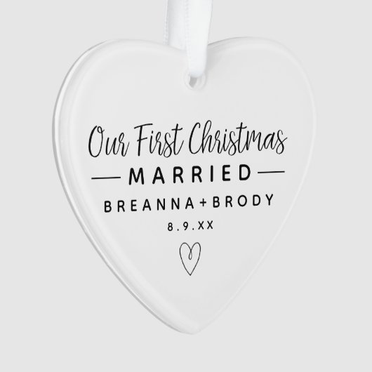 Eenvoudig modern eerste kersthuwelijk ornament (voorkant)