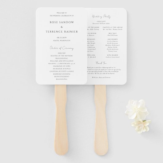 Eenvoudig Modern Elegaant Huwelijksprogramma Handwaaier (Voorkant en achterkant)