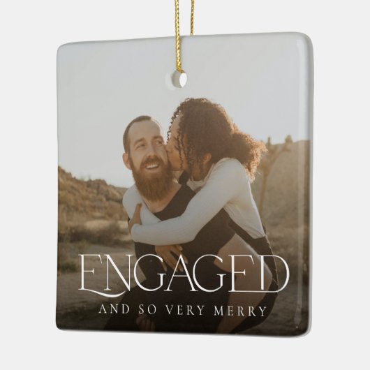 Eenvoudig modern elegant 2 kerstfoto's keramisch ornament (Links)