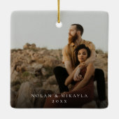 Eenvoudig modern elegant 2 kerstfoto's keramisch ornament (Achterkant)