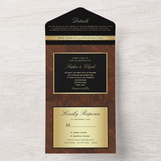 Eenvoudig modern elegant Black Gold Weddenschap All In One Uitnodiging (Binnen)