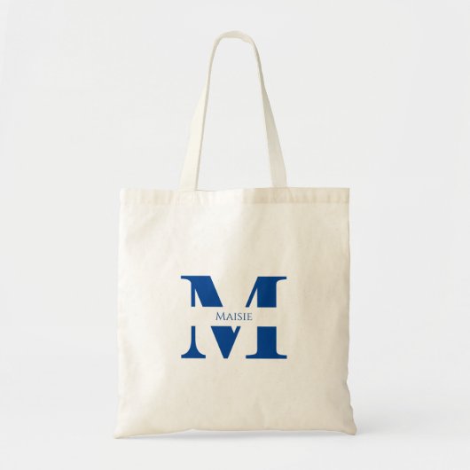 Eenvoudig Modern Elegant Blauw Persoonlijk Monogra Tote Bag (Voorkant)