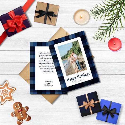 Eenvoudig Modern Elegant Blauw Plaid Kerstmis Gelu Feestdagenkaart