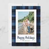 Eenvoudig Modern Elegant Blauw Plaid Kerstmis Gelu Feestdagenkaart (Voorkant)