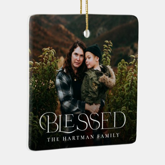 Eenvoudig modern Elegant Blessed 2 met kerstmis Keramisch Ornament (Rechts)