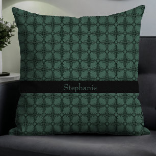 Eenvoudig Modern Elegant Bloemen Monogram Groen Kussen