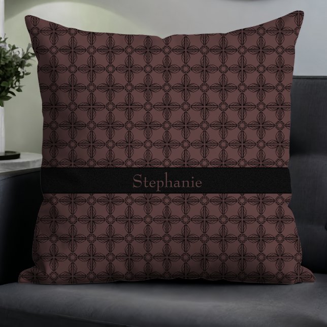 Eenvoudig Modern Elegant Bloemen Monogram Mocha Kussen (Creator heeft geüpload)