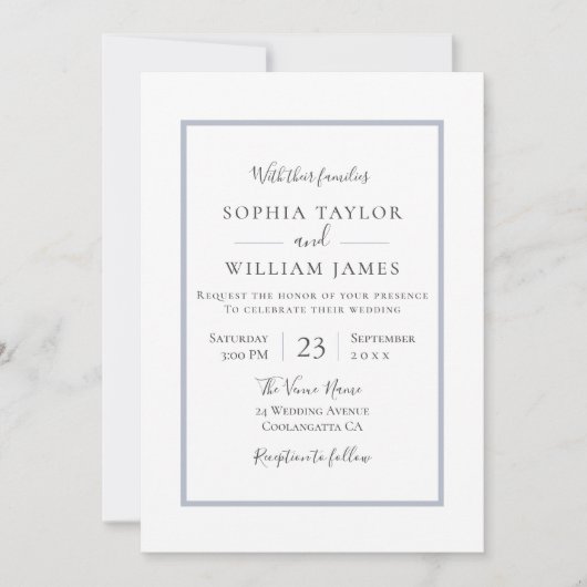 Eenvoudig modern Elegant Blue Border Script Weduwe Kaart (Voorkant)