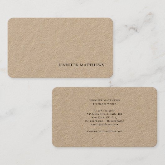 Eenvoudig modern, elegant bruin leder Linen Busine Visitekaartje (Voorkant / Achterkant)