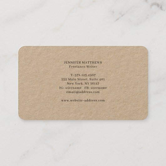 Eenvoudig modern, elegant bruin leder Linen Busine Visitekaartje (Achterkant)