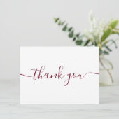 Eenvoudig modern Elegant Burgundy-script Bedankkaart (Staand voorkant)