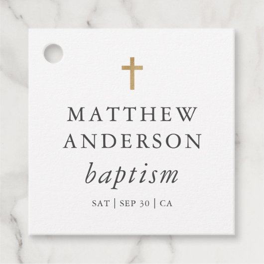 Eenvoudig modern Elegant Cross Baby Baptisme Bedankjes Labels (Voorkant)