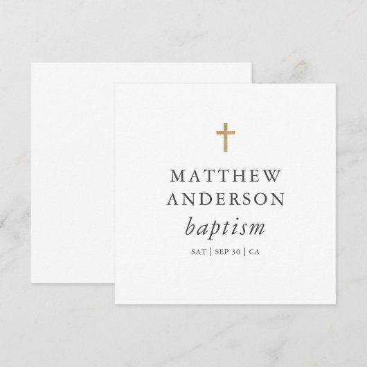 Eenvoudig modern Elegant Cross Baby Baptisme Kaart (Voorkant / Achterkant)