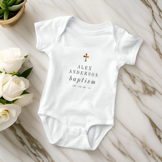 Eenvoudig modern Elegant Cross Baby Baptisme Romper
