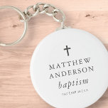 Eenvoudig modern Elegant Cross Baby Baptisme Sleutelhanger<br><div class="desc">Het ontwerp is samengesteld uit eenvoudige typografie met sans serif en serif doopvont.</div>