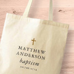 Eenvoudig modern Elegant Cross Baby Baptisme Tote Bag<br><div class="desc">Het ontwerp is samengesteld uit eenvoudige typografie met sans serif en serif doopvont.</div>