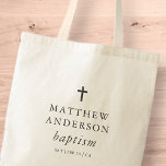 Eenvoudig modern Elegant Cross Baby Baptisme Tote Bag<br><div class="desc">Het ontwerp is samengesteld uit eenvoudige typografie met sans serif en serif doopvont.</div>