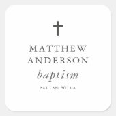 Eenvoudig modern Elegant Cross Baby Baptisme Vierkante Sticker (Voorkant)