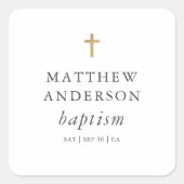 Eenvoudig modern Elegant Cross Baby Baptisme Vierkante Sticker (Voorkant)