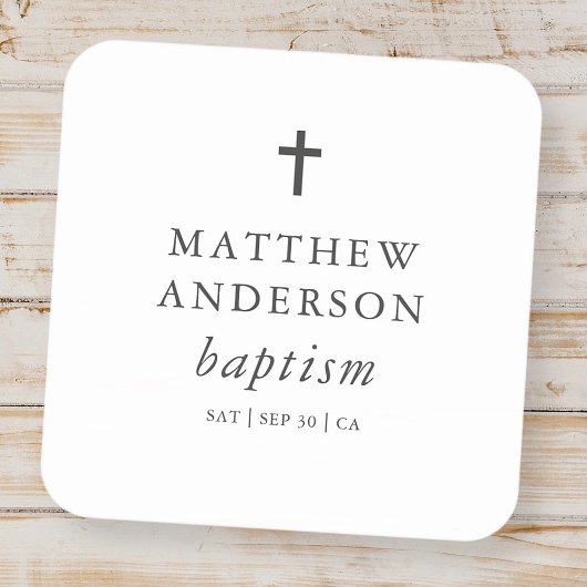 Eenvoudig modern Elegant Cross Baby Baptisme Vierkante Sticker