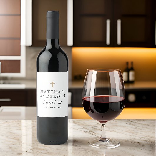 Eenvoudig modern Elegant Cross Baby Baptisme Wijn Etiket