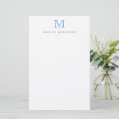 Eenvoudig Modern Elegant Dusty Blue Monogram Initi Briefpapier (Staand voorkant)