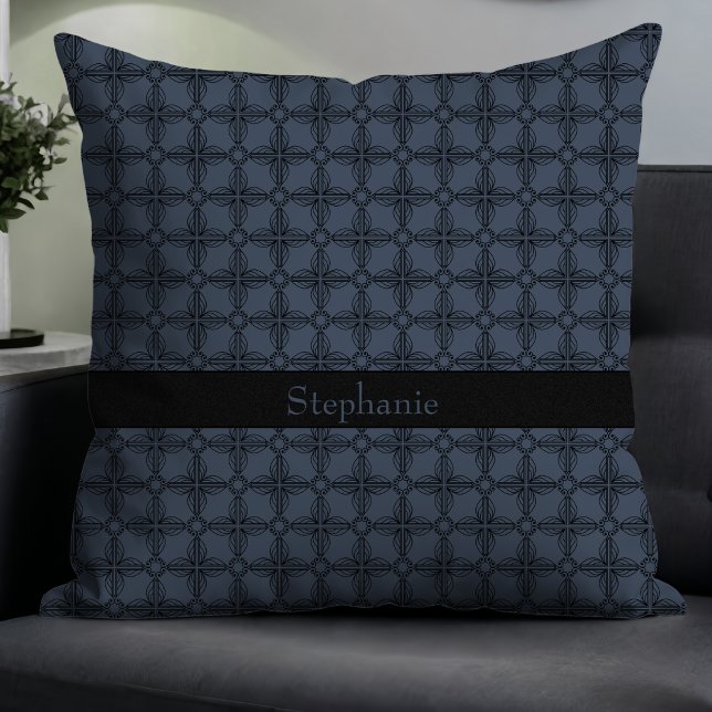 Eenvoudig Modern Elegant Floral Monogram Blauw Gri Kussen (Creator heeft geüpload)