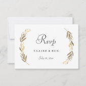 Eenvoudig modern elegant Gold Leaf Wedding RSVP (Voorkant)