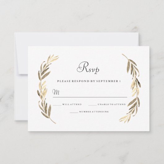 Eenvoudig modern elegant Gold Leaf Wedding RSVP (Achterkant)