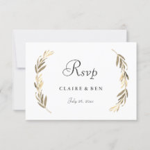 Eenvoudig modern elegant Gold Leaf Wedding RSVP