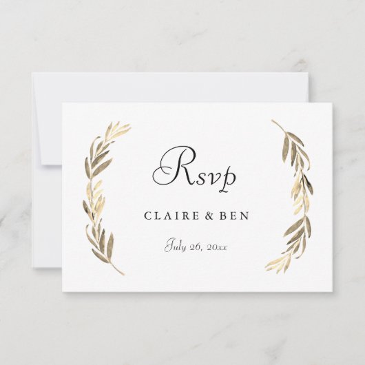 Eenvoudig modern elegant Gold Leaf Wedding RSVP Kaartje (Voorkant)