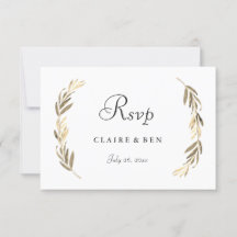 Eenvoudig modern elegant Gold Leaf Wedding RSVP