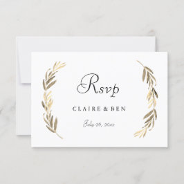 Eenvoudig modern elegant Gold Leaf Wedding RSVP Kaartje