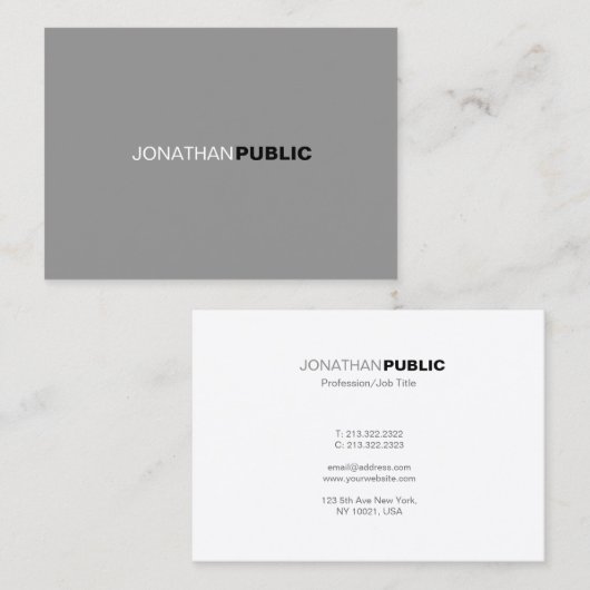 Eenvoudig, modern, elegant grijs wit visitekaartje (Voorkant / Achterkant)