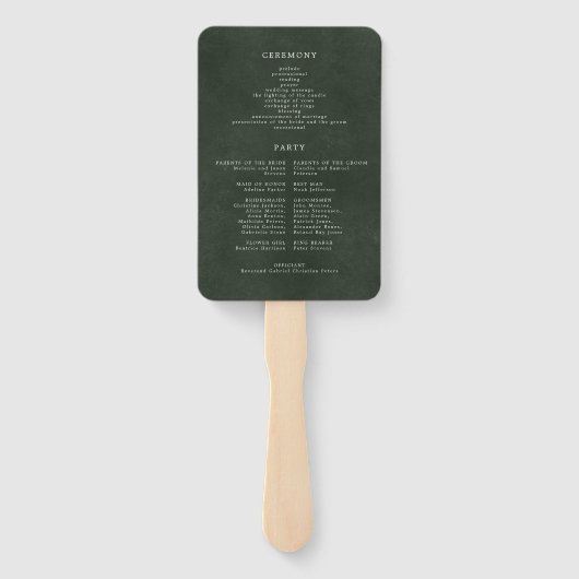 Eenvoudig modern, elegant groen trouwprogramma handwaaier (Achterkant)
