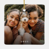 Eenvoudig Modern Elegant Joyful 2 Fotokerstfeest Keramisch Ornament (Achterkant)