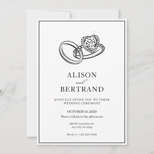 Eenvoudig Modern elegant koppel ring bruiloft Kaart (Voorkant)