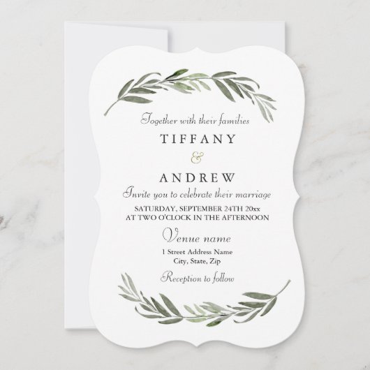 Eenvoudig modern elegant lef Wreath Wedding Kaart (Voorkant)